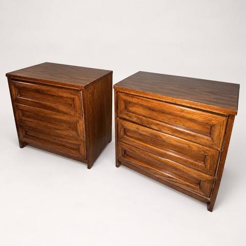Three-drawer chests, matched pair