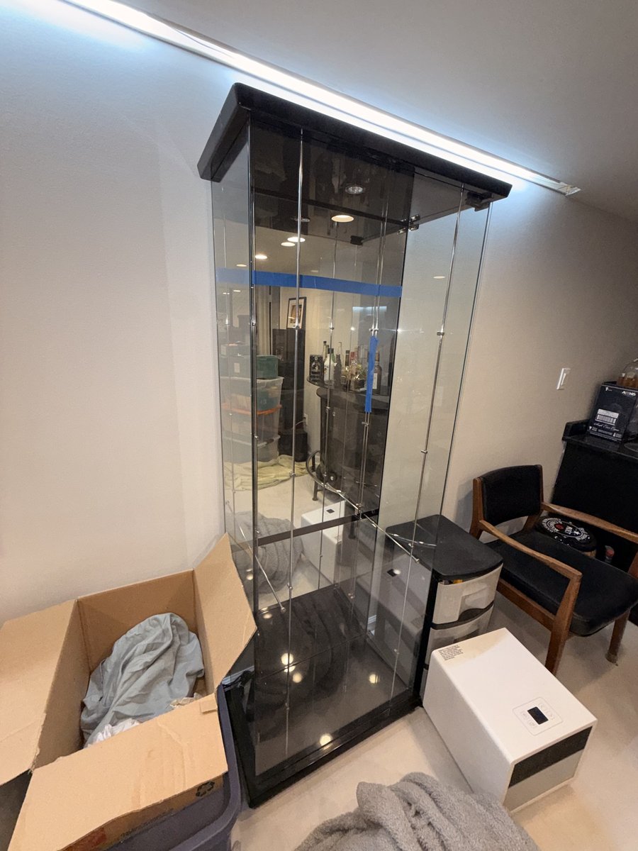 Illuminated glass curio cabinet, second of the pair